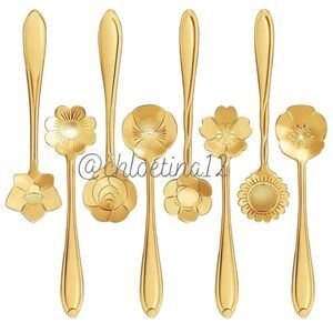 NEW 16 Piece Stainless Steel Flower Gold/ Silver Spoon Set